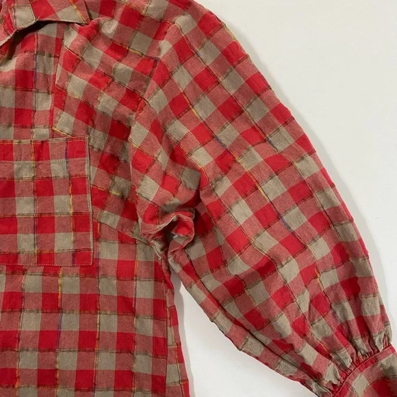 Fate Open Tie Back Top Red/Light Brown‎ Plaid Long Sleeve Size M - Picture 6 of 13